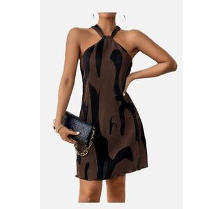 SHEIN- Brown & Black Print Halter Neck Dress size Medium NWOT